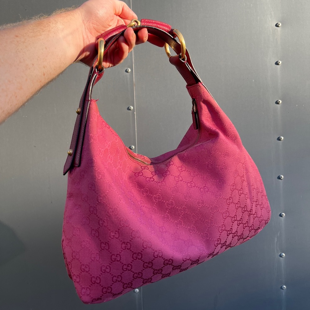 Gucci Medium GG Canvas Horsebit Chain Hobo